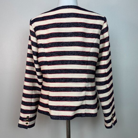 Cabi Cruise Jacket 6 Nautical Stripe Navy Blue Tweed Double Breasted Blazer - Picture 6 of 13